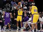 Bronny James shoots a three point shot against the Utah Jazz.