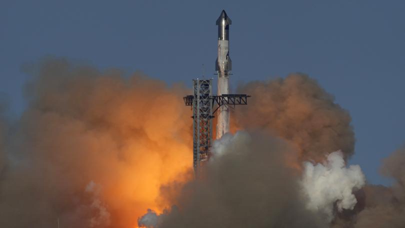 SpaceX's mega rocket Starship lifts off for a test flight.