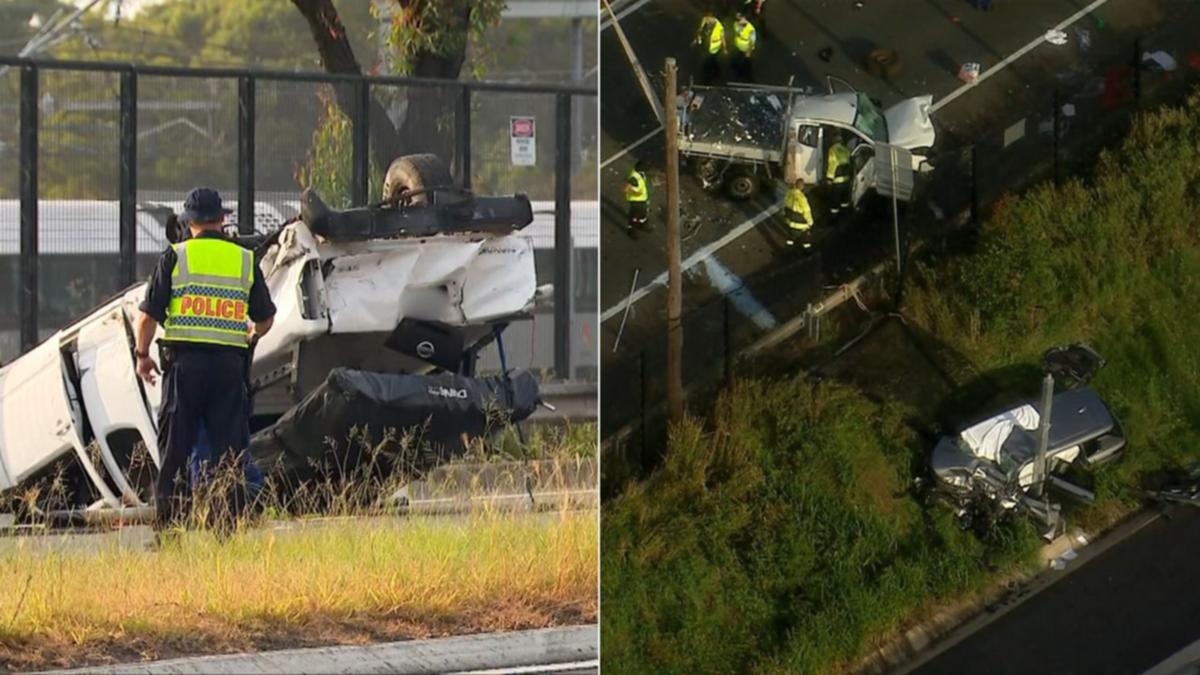 Car lands on train tracks, seven injured in highway smash