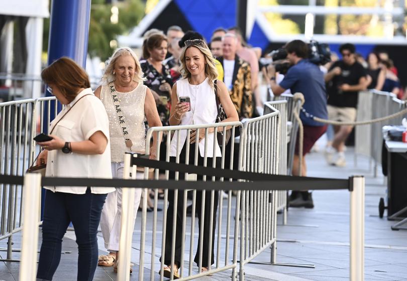 Fans arrive for Kylie Minogue performing at RAC Arena Perth.