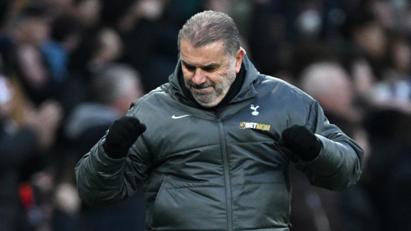 Ange Postecoglou celebrates a Tottenham goal.