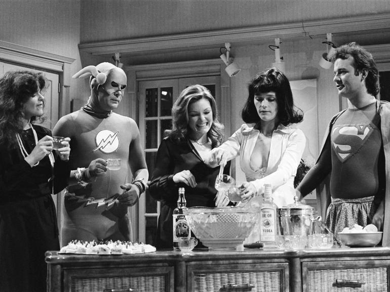 Gilda Radner, Dan Aykroyd, Jane Curtin, Margot Kidder and Bill Murray in 1979.