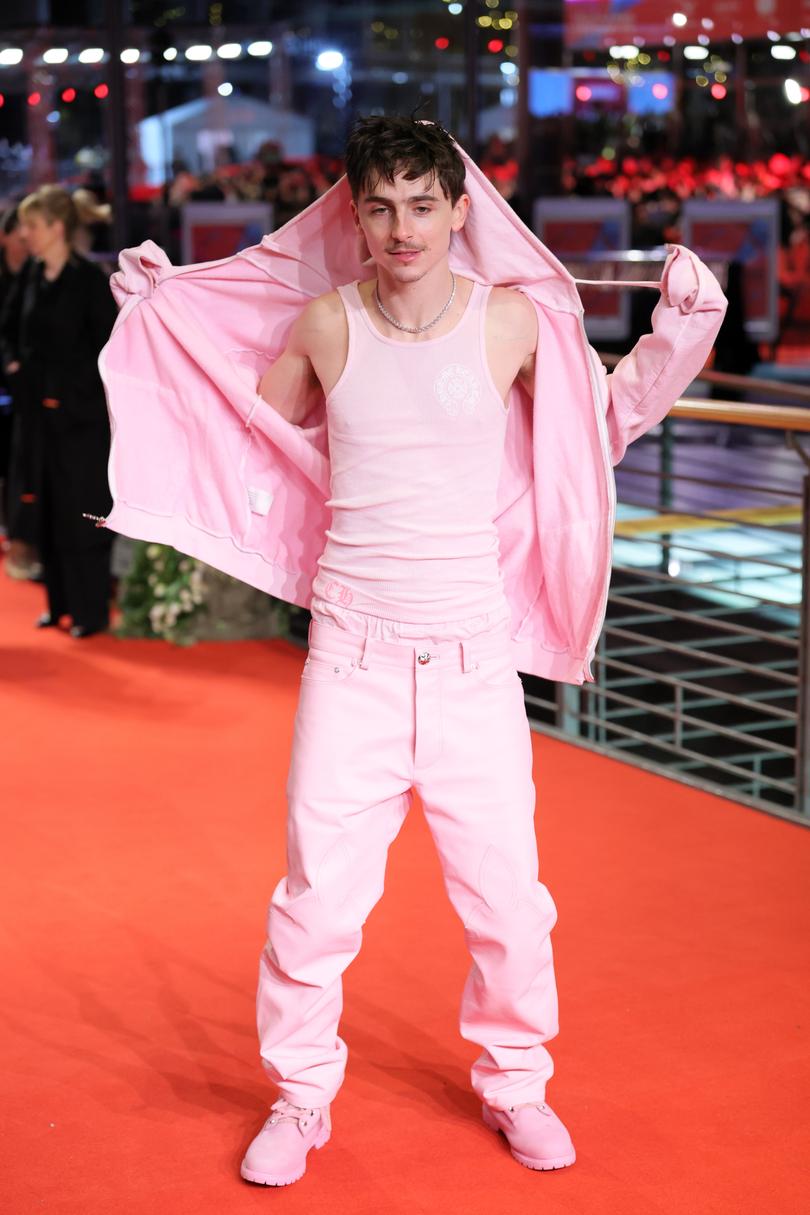 Timothée Chalamet attends the "A Complete Unknown" premiere during the 75th Berlinale International Film Festival Berlin at Berlinale Palast on February 14, 2025 in Berlin, Germany. 