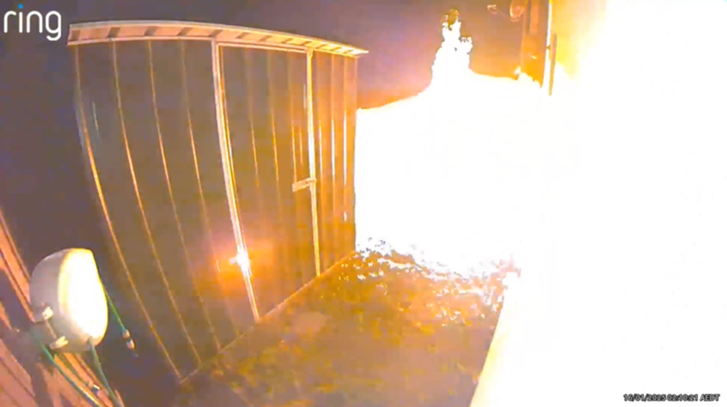 The ring camera also captured a fiery explosion at the home.