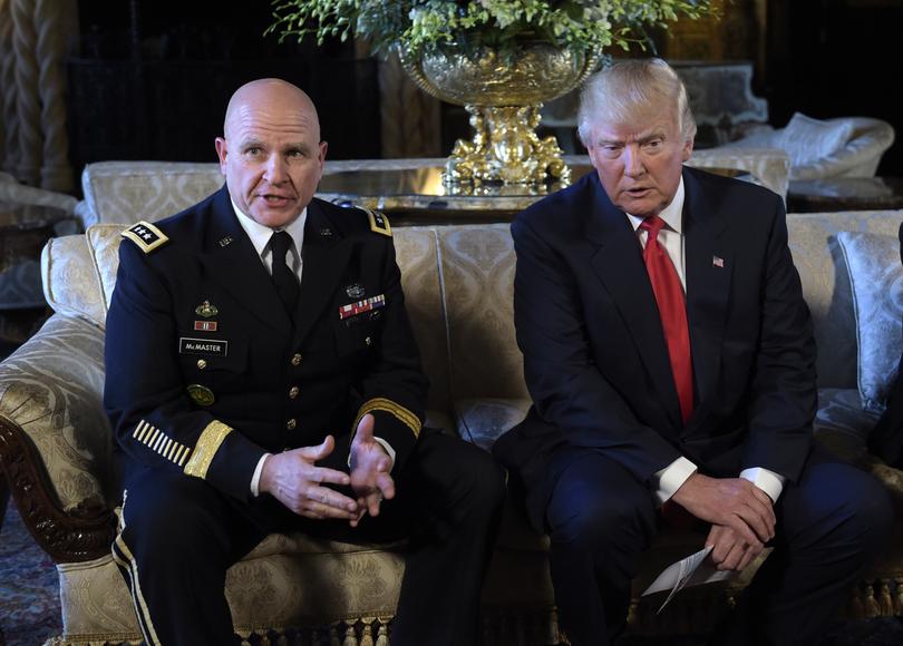 Army Lieutenant-General HR McMaster talks with President Donald Trump during his time as national security adviser in the first Trump Administration in 2017.