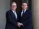 French President Emmanuel Macron welcomes British Prime Minister Keir Starmer during a meeting on the situation in Ukraine at the Elysée Palace in Paris.