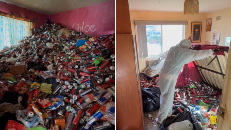 A Sydney home has been found filled with rubbish, with trash scattered throughout the property.