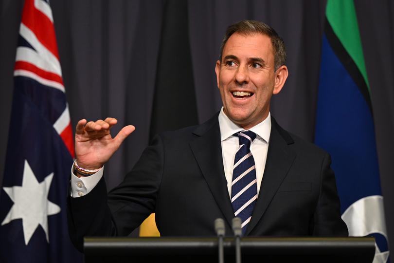 Australian Treasurer Jim Chalmers speaks to media.