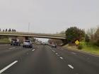 The moment a car crashes off an overpass in Sacramento.