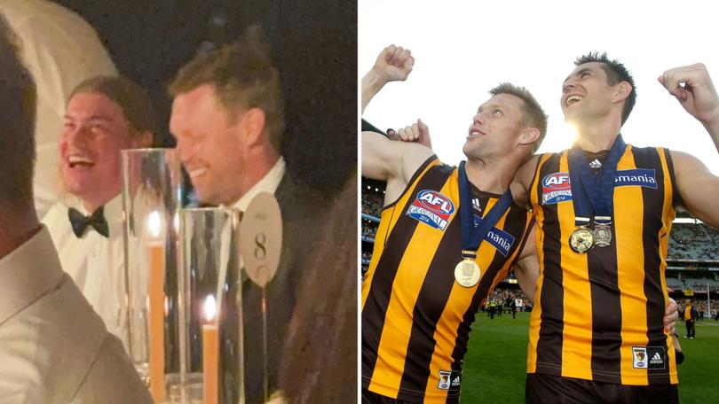 The Harley Reid-Sam Mitchell wedding photo and Mitchell with Hodge after they won the 2014 grand final.