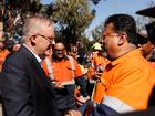 Anthony Albanese speaks to workers outside the Whyalla steelworks after announcing a $2.4 billion government package to keep it running. 