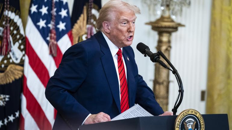 President Donald Trump speaks during a reception honoring Black History Month at the White House on Thursday. MUST CREDIT: Jabin Botsford/The Washington Post