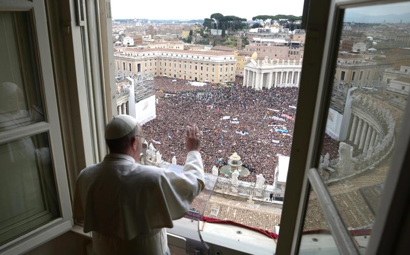 Pope Francis delivers his Angelus prayer from the window of his studio overlooking St. Peter's Square, at the Vatican in 2013. 
