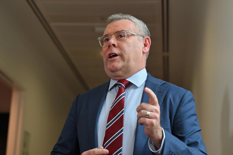 Minister for Employment Murray Watt speaks to journalists in the Press Gallery at Parliament House on Tuesday morning.