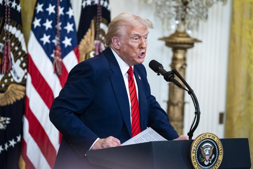 President Donald Trump speaks during a reception honoring Black History Month at the White House on Thursday. MUST CREDIT: Jabin Botsford/The Washington Post