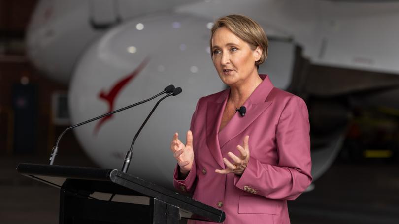 Qantas Group chief executive Vanessa Hudson presents the airline’s half year result.