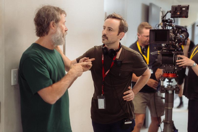 Charles Williams on set with Guy Pearce.