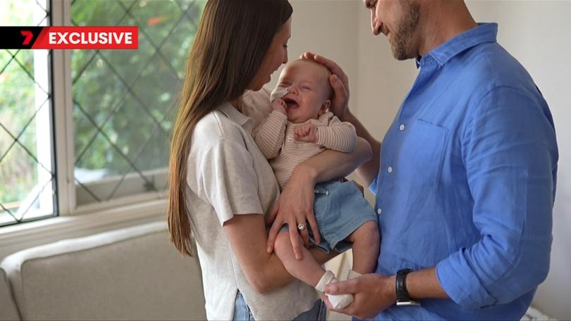 Baby Cruz, pictured with his father David Kelly and mum Shannon O’Mahony, was diagnosed with a brain tumour on Christmas Eve.