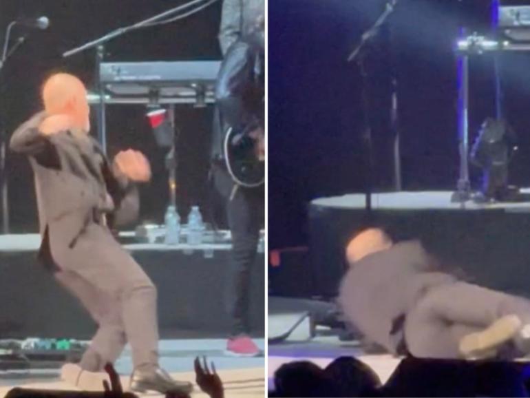 Billy Joel took a fall on stage after a stumble while performing on his US tour.