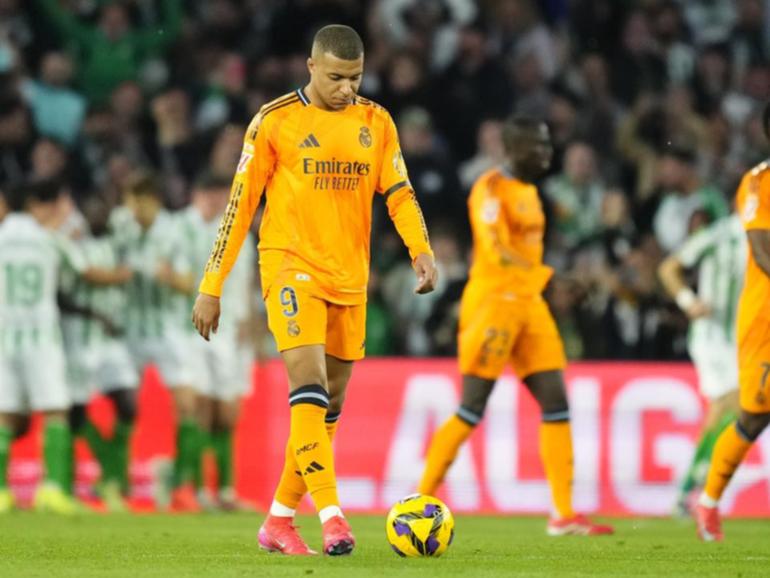 Kylian Mbappe's Real Madrid have dropped to third in La Liga after losing at Real Betis. (AP PHOTO)