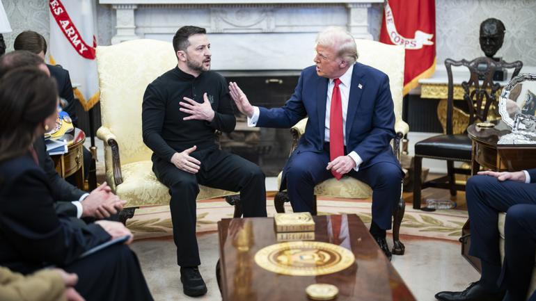 President Donald J. Trump and Ukrainian President Volodymyr Zelensky meet at the White House on Friday in Washington. MUST CREDIT: Jabin Botsford/The Washington Post