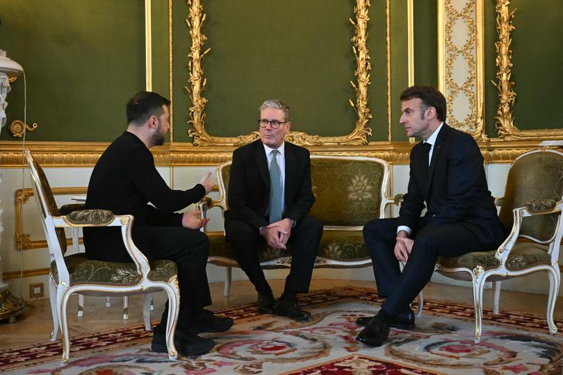 Ukraine's President Volodymyr Zelensky, Britain's Prime Minister Keir Starmer and France's President Emmanuel Macron meet in London.