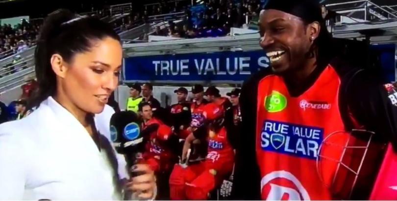 Mel McLaughlin and Chris Gayle'’s awkward Big Bash interview in 2016.