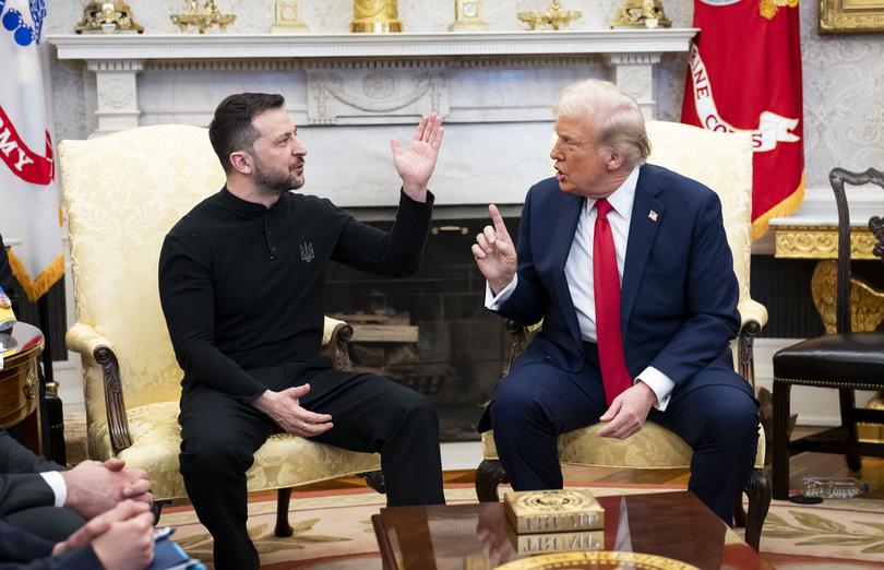 President Donald Trump and President Volodymyr Zelensky of Ukraine during their meeting in the Oval Office of the White House in Washington, Feb. 28, 2025. 