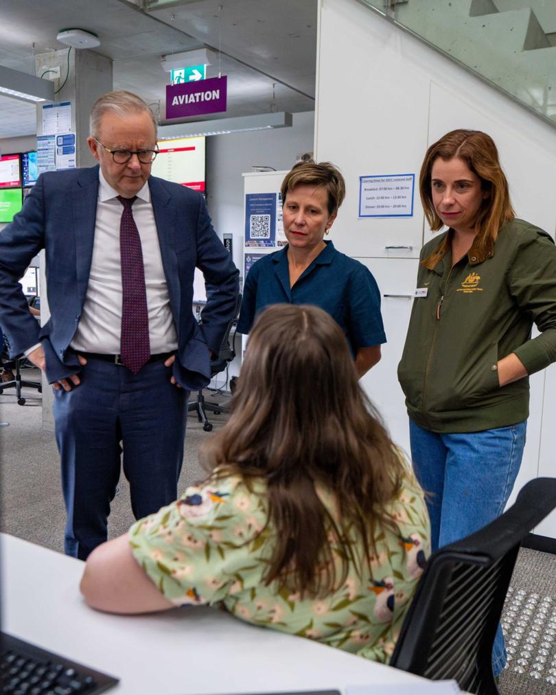 Prime Minister Anthony Albanese at the Queensland Disaster Coordination Centre. 