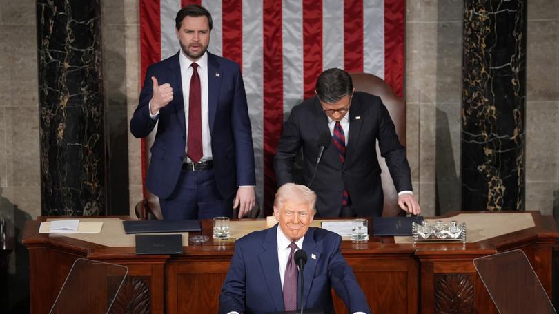 WASHINGTON, DC - MARCH 04: U.S. President Donald Trump addresses a joint session of Congress at the U.S. Capitol on March 04, 2025 in Washington, DC. President Trump was expected to address Congress on his early achievements of his presidency and his upcoming legislative agenda. (Photo by Andrew Harnik/Getty Images)