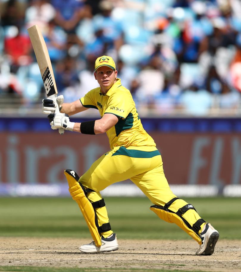 Steve Smith of Australia bats during the ICC Champions Trophy 2025 semifinal.