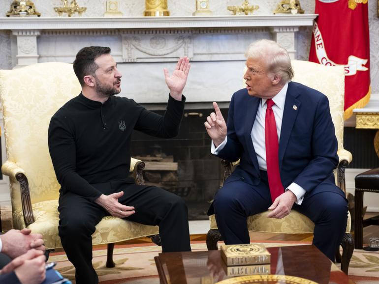 President Donald Trump and President Volodymyr Zelenskyy of Ukraine during their meeting in the Oval Office of the White House in Washington, Feb. 28, 2025. 