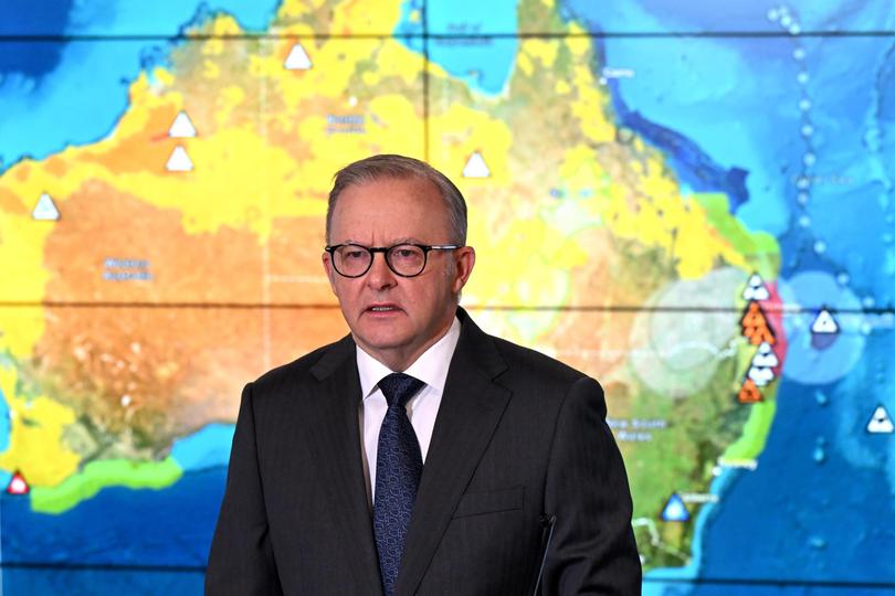 Anthony Albanese speaks to the media during a press conference at the National Situation Room.