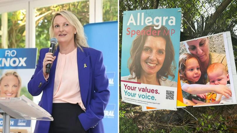 On Thursday, Liberal Wentworth candidate Ro Knox claimed Teal MP Allegra Spender’s team had intentionally covered a poster of the Bibas family with a campaign sign, labelling the alleged move “disrespectful and disappointing”.