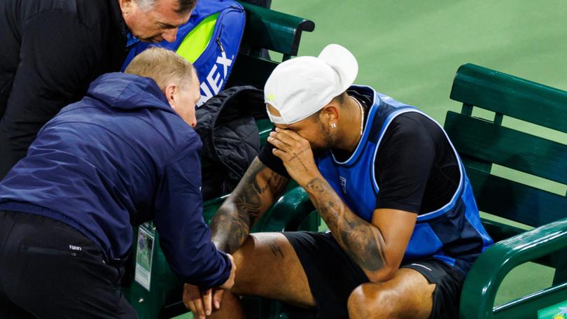 Nick Kyrgios has retired hurt from his first Indian Wells match.