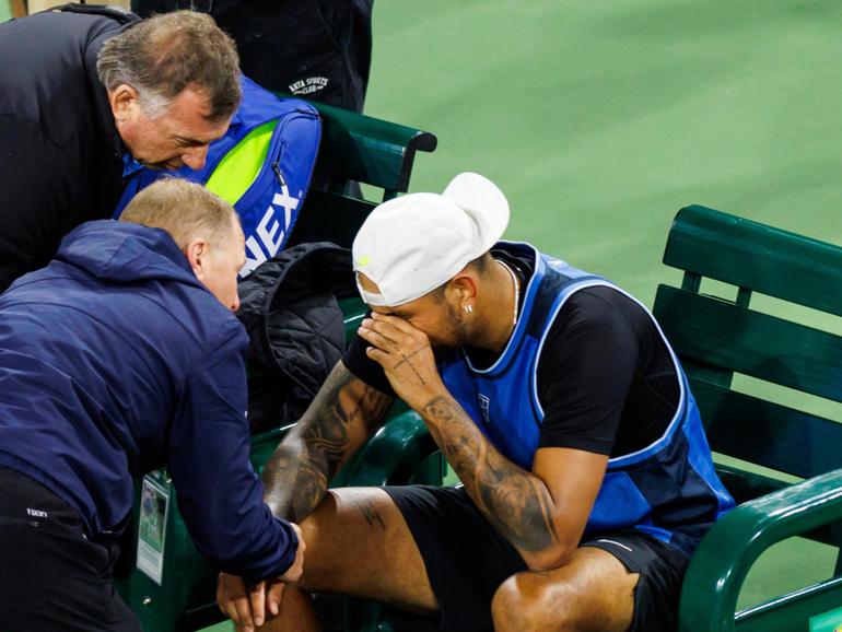 Nick Kyrgios has retired hurt from his first Indian Wells match.