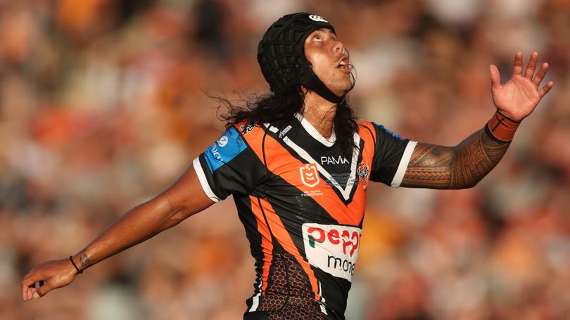 Jarome Luai of the Wests Tigers reacts during the round one NRL match between the Wests Tigers and Newcastle Knights.