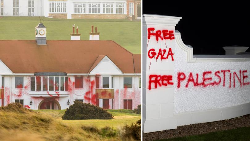 Donald Trump's gold resort in Scotland has ben vandalised.