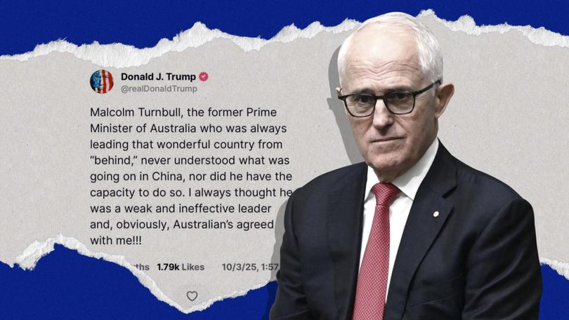 Mr Turnbull has almost a million followers on X — he’s more popular on the internet than he was in parliament — and it is unclear if Trump is among them. 