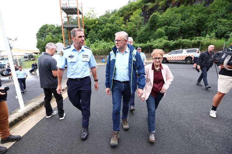 Prime Minister Anthony Albanese arrives at an SES Centre in Lismore, New South Wales, Monday, March 10, 2025. 