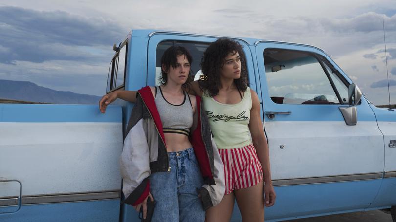 Kristen Stewart and Katy O'Brien in Love Lies Bleeding.