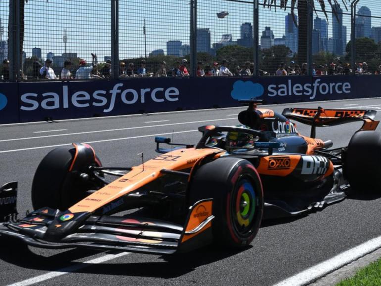 McLaren's Oscar Piastri has flown around Albert Park on a thrilling opening day of F1 practice. (Joel Carrett/AAP PHOTOS)