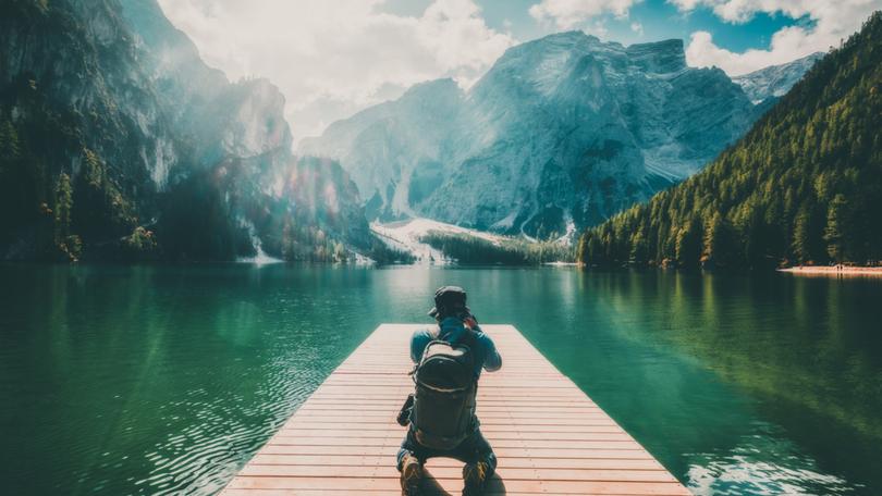 Lake Braies (Lago di Braies) in Dolomites Mountains, Italy. 