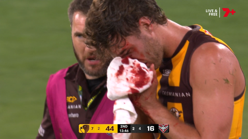 Scrimshaw came off with blood pouring from his nose.