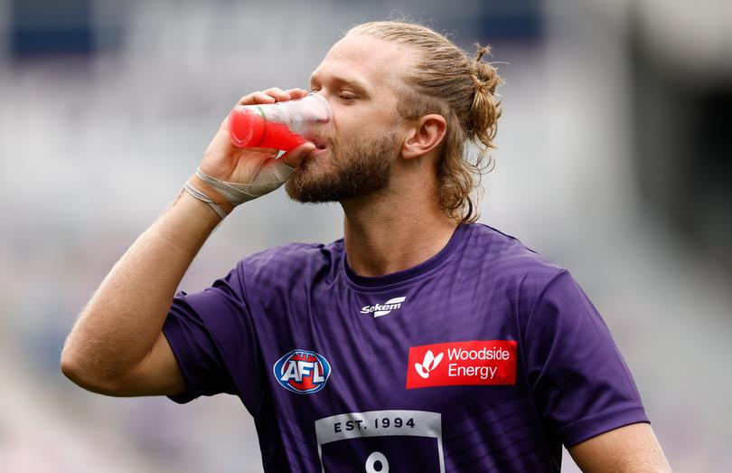 Corey Wagner stays hydrated.