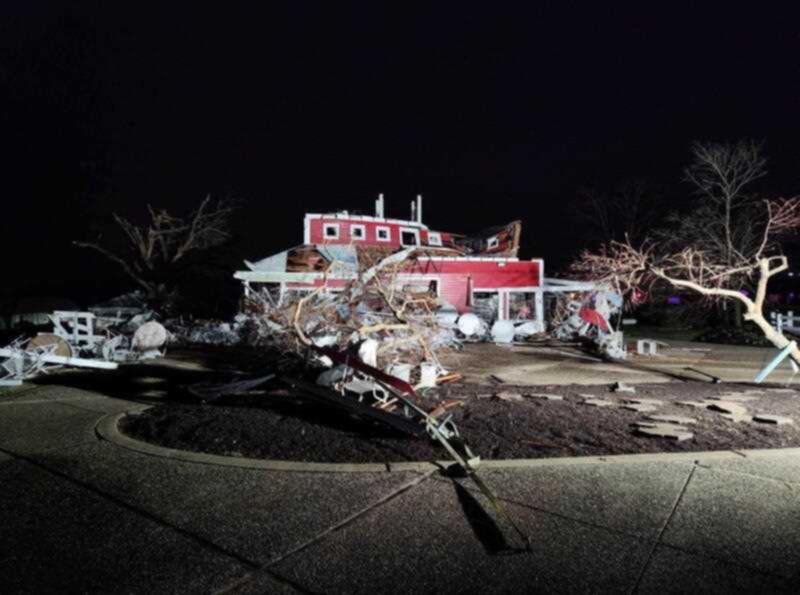 Storm damage from a line of strong thunderstorms that moved through the Midwest in eastern Missouri, USA, 14 March 2025.