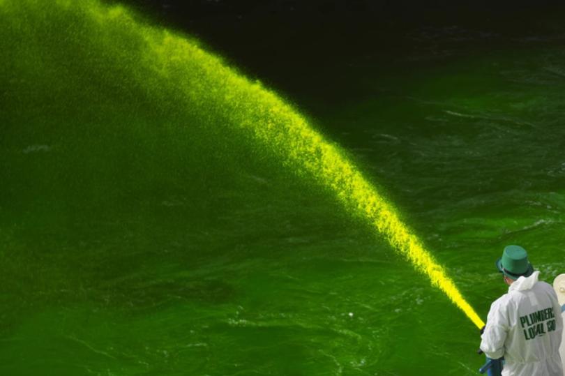 The Chicago River is dyed green as part of annual St. Patrick's Day festivities Saturday, March 15, 2025, in Chicago.