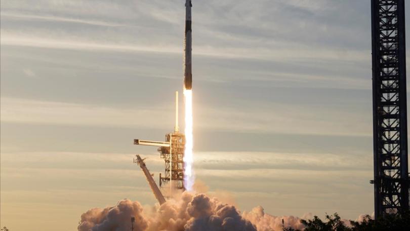 A SpaceX Falcon 9 rocket is on a mission to rescue astronauts from the ISS.