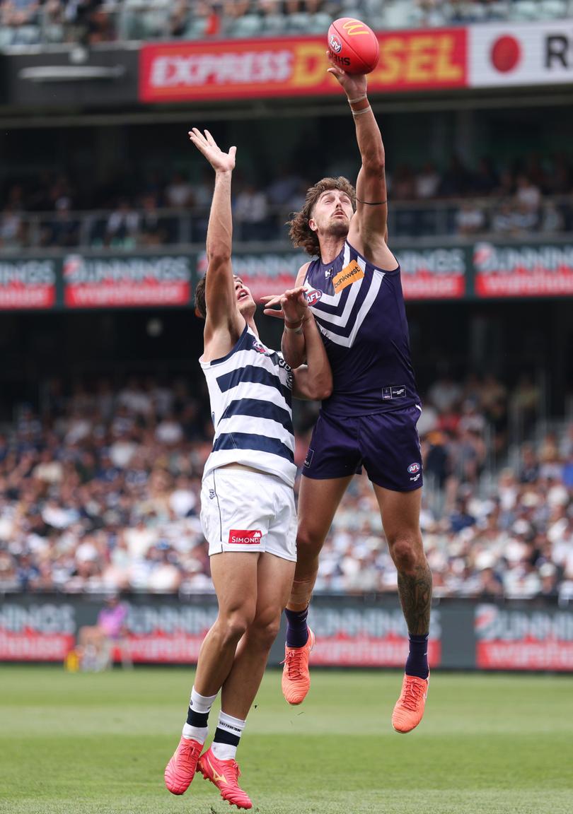 Luke Jackson competes in the ruck.