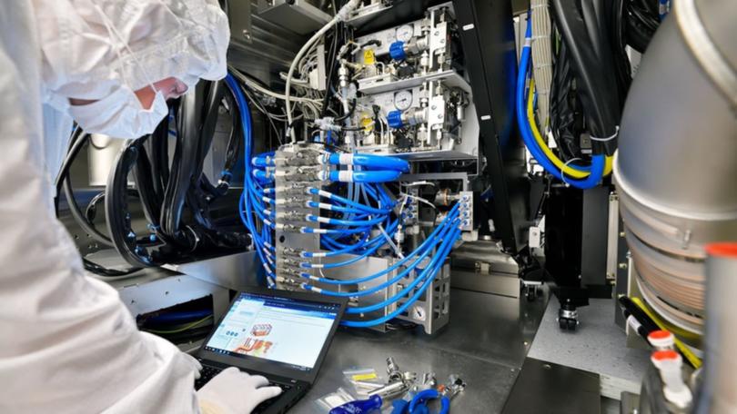 A cleanroom assembly in ASML, where the building blocks of the company's high-tech lithography machines are made.